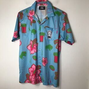 Paladon shirt button up men large floral Buffalo rugby blue pink